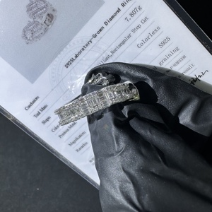 Bague Hiphop en or blanc sertie de diamants, plaquée rhodium, diamants de laboratoire taille baguette certifiés GIC, unisexe, pour usage quotidien - Product Image 5