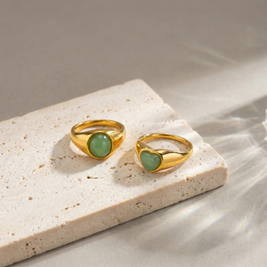 Anillo <span class=keywords><strong>de</strong></span> Sello <span class=keywords><strong>de</strong></span> Acero Inoxidable 316L con Oro <span class=keywords><strong>de</strong></span> 18K y Ojo <span class=keywords><strong>de</strong></span> Tigre Natural para Mujer, con Corazón <span class=keywords><strong>de</strong></span> Aventurina Verde y Hexágono, Joyería Impermeable - Product Image 6