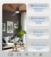 Ordic-ventilador de techo nórdico con luz LED, 3 aspas de madera maciza de alta calidad, montado al ras