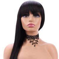 Wig rambut manusia Brasil 100% murah grosir renda lurus depan dengan poni