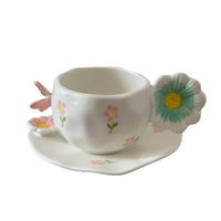 Ensemble tasse et soucoupe en céramique pour la maison, motif floral en relief papillon façonné à la main