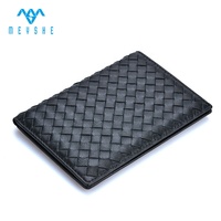 Usine personnalisé luxe noir tissage en peau de mouton doux voyage passeport couverture et portefeuille porte-carte mode ID accessoire