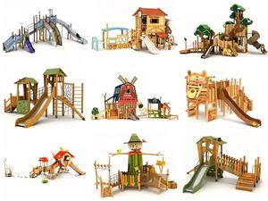 Ensemble <span class=keywords><strong>de</strong></span> jeu en bois <span class=keywords><strong>de</strong></span> style jungle avec toboggan et barre d'équilibre pour <span class=keywords><strong>aire</strong></span> <span class=keywords><strong>de</strong></span> <span class=keywords><strong>jeux</strong></span> publique extérieure - Product Image 2
