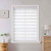 Persianas de Zebra Personalizadas de Lujo, Doble Capa, Filtrado de Luz, Inalámbricas, con Resorte, de Poliéster Liso, para Ventanas Francesas, Día/Noche