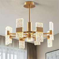 Lustre carré moderne en verre à LED avec effet d'ondulation d'eau, en métal doré de luxe, pour salle à manger, chambre à coucher, salon