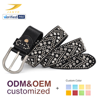 Ceinture en cuir personnalisée style punk avec strass, boucle en métal argenté vintage, réglable, ornée de cristaux scintillants pour femme