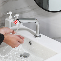 Robinet de lavabo à montage sur plan, style traditionnel, en acier inoxydable, finition chromée, avec capteur sans contact, mélangeur d'eau chaude/froide, céramique