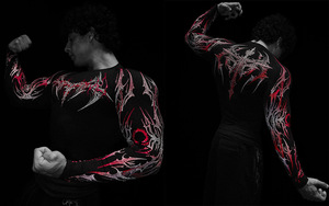 T-shirts de sport à manches longues pour hommes King Mcgreen Star, noir foncé, élastiques, motif branche éclair, fitness, musculation, streetwear - Product Image 4