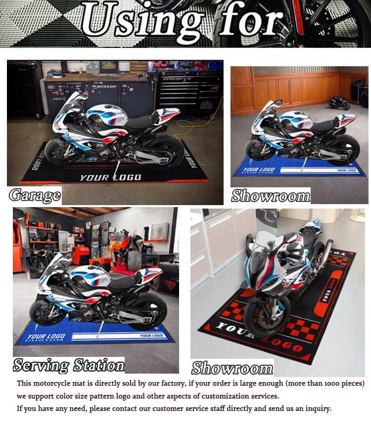 Garagem Motocicleta Floor Pit Racing Display Mat Tapete impermeável Workshop com borracha Backing Bike Training Carpet