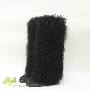 All'ingrosso 50cm bianco vero nero pelliccia mongolia superiore <span class=keywords><strong>stivali</strong></span> lunghi per le donne con tacco e pelliccia alti <span class=keywords><strong>stivali</strong></span> di pelliccia - Product Image 4