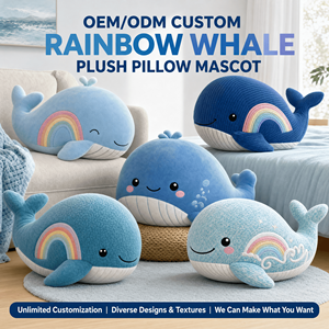 Cuscino Peluche Personalizzato a Forma di Balena Arcobaleno, Giocattolo Morbido, Mascotte, OEM ODM, Decorazione per la Casa, Regalo, Produttore, Fabbrica all'Ingrosso, Personalizzato - Product Image 2