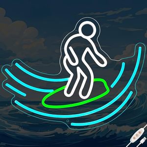 Enseigne au néon surfeur surf lumière LED décoration murale LED lumière de sport alimenté luminosité réglable interrupteur chambre décor cadeaux adolescents enfants - Product Image 1