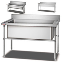 Évier de lavage des mains robuste en acier inoxydable 304 de bonne qualité pour cantine scolaire avec robinet et banc intégré, cuve simple