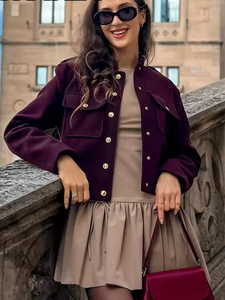 Female Streetwear O-Neck Long Sleeve Pockets Buttons Loose Coat <strong>HH</strong> 2025 Fashion <strong>Women</strong> Soft Tweed Bomber <strong>Jacket</strong> - Product Image 4