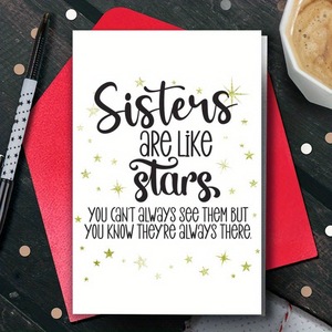 Tarjeta de felicitación personalizada para hermana, mejor amiga, agradecimiento, patrón de estrellas navideñas - Product Image 1