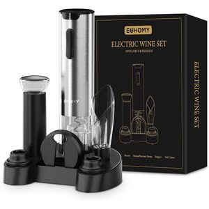 EUHOMY Electric <b>Wine</b> Opener Stainless Steel 4 In 1 Automatic Corkscrew With Aerator Pourer And Foil Cutter - Product Image 1