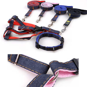 Grosir tali kekang anjing tali Denim mewah rompi nilon dengan fitur empuk tombol padat pola untuk penggunaan luar ruangan perlengkapan hewan peliharaan - Product Image 1