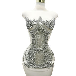 Fascia alta argento grande vetro pietra lucida personalizzato corpetto di strass di cristallo Applique Patch per abiti da ballo - Product Image 6