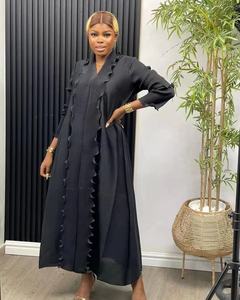 بلوزة جديدة أصلية مقاس كبير فستان مياكي أنيق بطيات بلون سادة مكشكش عباية فضفاضة فستان إسلامي للنساء مع أوشحة - Product Image 5