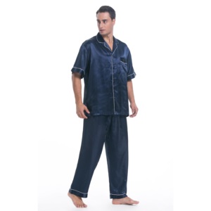 Pigiama di Lusso in Raso per <span class=keywords><strong>Uomo</strong></span>, Set Due Pezzi Termico e Traspirante, Abbigliamento da Casa Estivo per Adulti, Completo da Notte in Seta - Product Image 4