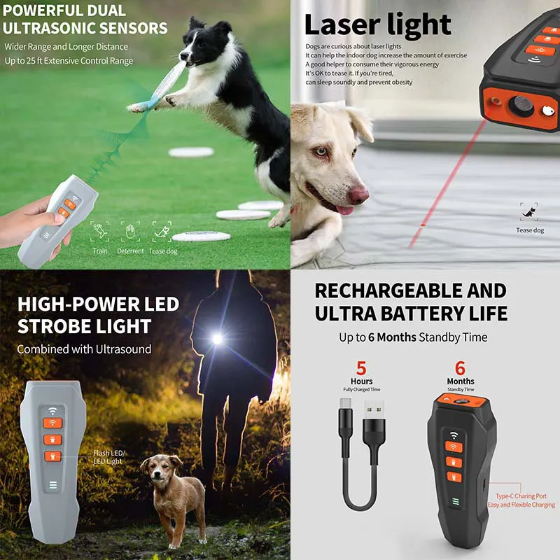 Stop Barking Control Device Ultrasonic Dog Bark Deterrent LED Long-range Ultrasonic Dog Repeller Stops Bad Behavior