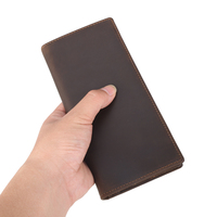 Dompet Kulit Asli Panjang TIDING Logo Kustom Cokelat Vintage RFID Kulit Crazy Horse 2025 Dompet Panjang Pria Terlaris