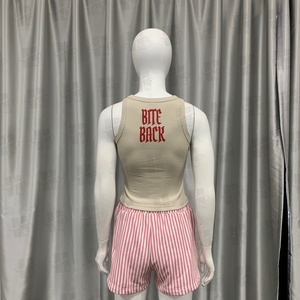 Canotta da <span class=keywords><strong>donna</strong></span> in cotone a costine, personalizzata, all'ingrosso, modello basic, sportiva, girocollo, con bordo grezzo, aderente, ricamata, crop top - Product Image 4
