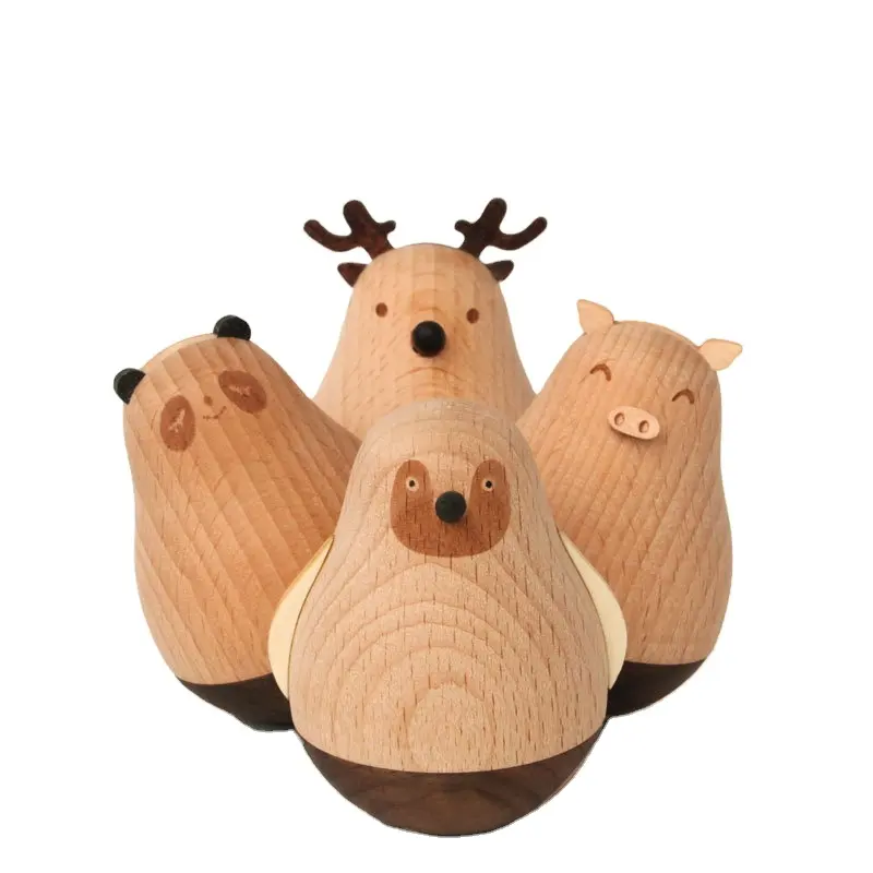 Wholesale Custom Cute and Funny Bamboo Wooden Tumbler Toys Stacking Animal Toys Early Education Recognition Building Blocks Toys
