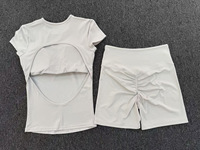 Shorts de yoga solides, ajustés, avec panneau invisible, anti-transpiration, taille élastique mi-haute, ensemble deux pièces en Spandex/Nylon 3098+8047