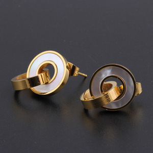 Boucles d'oreilles géométriques plaquées or 14 mm, design creux double couche en forme de coquille pour bijoux de mode - Product Image 2