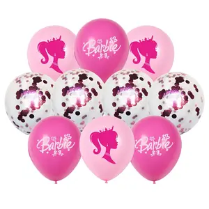 10pcs barbiees mô hình búp bê bóng màu hồng thời trang cô gái bóng bay cao su bên sinh nhật trang trí đám cưới bé Helium Ballon kk005