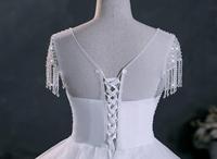 NOUVEAUTÉ 2022 : Robe de Mariée Blanche Tendance pour Femme, Manches Courtes à Glandes, Robe de Mariée Classique à Traîne