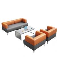 Canapé en cuir pour salon d'accueil d'entreprise ou canapé individuel moderne orange vif avec base en bois pour bureau créatif