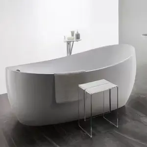 Shenzhen bak mandi berdiri bebas akrilik, bak mandi bentuk mangkuk 1.7m warna modern 1.6m dimensi oval untuk kamar mandi kecil