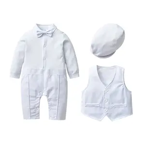 Long Sleeve White Ceremony Suit 0 to 18 Months Baby Christening Set Toddler Boy Baptism Clothes