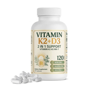 Complément alimentaire à base de plantes, capsules de vitamine D3 K2 MK-7 2 en 1, soutient la santé immunitaire, osseuse, dentaire et cardiaque - Product Image 1
