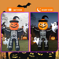Décorations de jardin et de pelouse avec lumières, citrouilles gonflables d'Halloween, squelettes, fantômes et elfes gonflables amusants