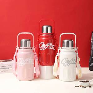Ceffoo Stainless Steel Vacuum Flask With Rope Retro Design Thermal Insulation Travel Bottle Pink Red White - Product Image 1