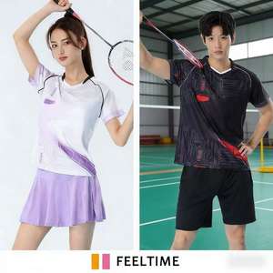 Custom Logo Design in Stock Global Shipping Unisex Shorts Sleeve Tennis Jersey 100% Polyester <b>Badminton</b> Shirts Sets Adults - Product Image 5