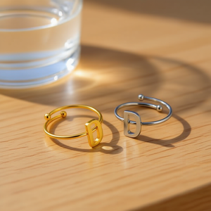 Anillo de acero inoxidable con letra D, abierto y ajustable, joyería de moda para mujeres y hombres - Product Image 3