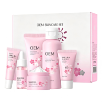 Vente en gros - Coffret de soins de la peau 6 en 1 - Produits de soins de la peau à la fleur de cerisier - Marque privée - Coffret cadeau de soins du visage - Coffret de soins de la peau Sakura pour femme