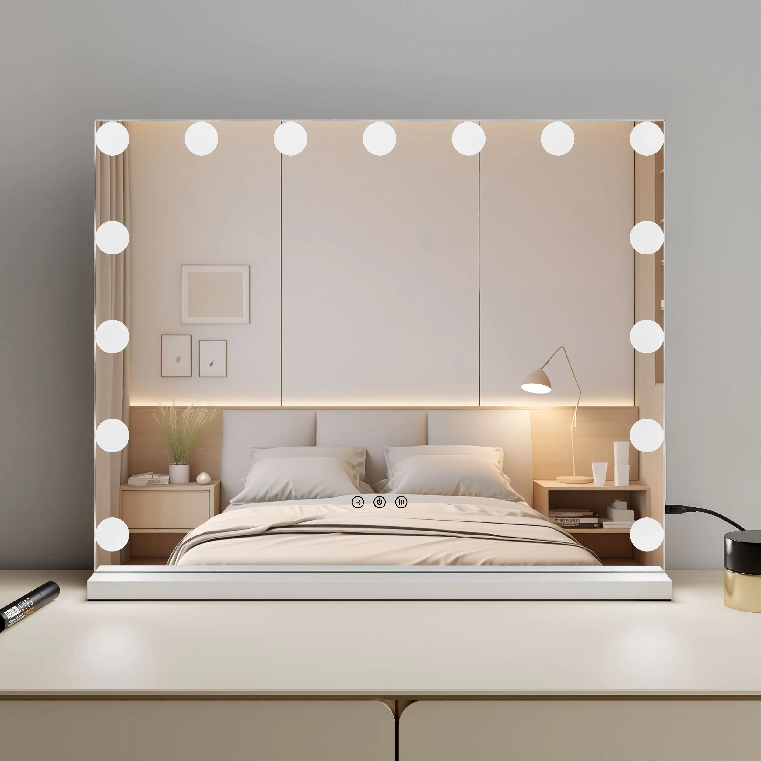 Custom 15 Dimmable Bulbs Touch Sensor Switch 58x46cm Lighted Makeup Vanity Mirror With Led Light Manufacturer Hollywood Mirror