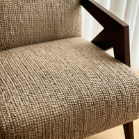 Fauteuil Richard de style moderne du milieu du siècle, structure en bois d'hévéa massif, tissu en coton et lin respirant, fauteuil d'appoint pour salon