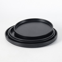 HIXIN TC0026 Assiette plate ronde noire en mélamine de qualité alimentaire, aspect céramique, pour barbecue, steak et plats occidentaux