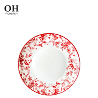 Assiettes de Présentation Florales Rouges Fraîches de 12 Pouces, Ensemble d'Assiettes à Dîner en Porcelaine Fine Écologique, Nouveau Style Chinois, Certifié CE, Décoratif pour Mariage
