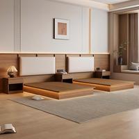 Ensemble de lit moderne en bois de luxe avec 2 tables de chevet, taille double, prix de gros, support OEM/ODM, mobilier d'hôtel