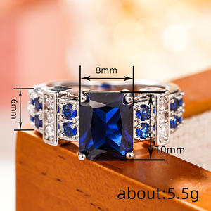 A003 Anello da cocktail per donna in argento 925 con zaffiro taglio smeraldo, montatura geometrica a griffe, gioielli raffinati per fidanzamento - Product Image 5