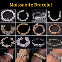 Bracelet Hip Hop Moissanite Argent 925 Hommes Glacé Trèfle Lien VVS Diamant Moissanite Bracelet Cubain
