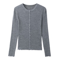 Weiche 100% Woll-Strickjacke mit Rundhalsausschnitt, Knopfleiste, Geripptem Saum und Langen Ärmeln für Damen, Ideal für den Alltag
