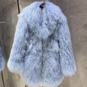 ふわふわモンゴル羊の巻き毛毛皮コート、ゆったりとしたミドル丈のファッショナブルな冬用毛皮ジャケット、レディース本物の羊毛ファー冬用暖かいアウター - Product Image 1